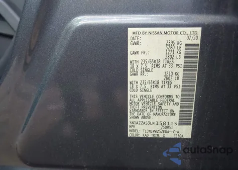 2020 Nissan Murano S Intelligent Awd из США, поврежденный, VIN 5N1AZ2AS3LN158115